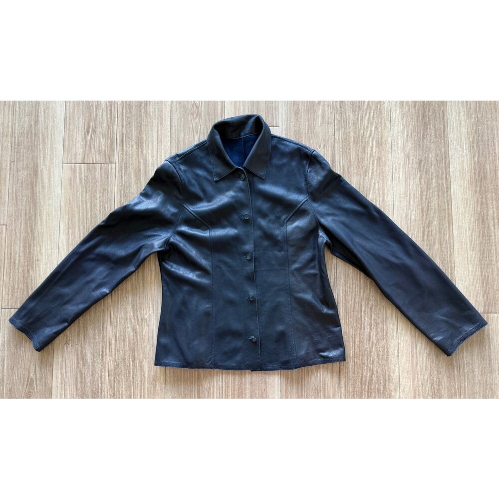 Casa Lopez Buenos Aires Size L Navy Blue Goat Leather Jacket NWOT Argentina